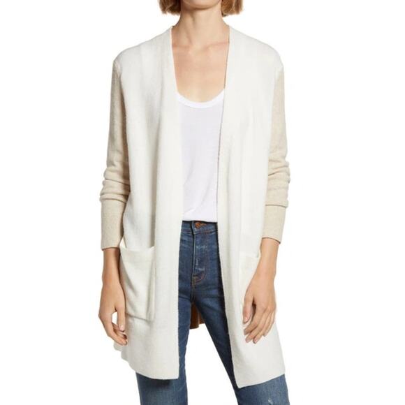 Madewell Kent Colorblock Long Sleeve Cardigan Sweater Heather Timber Small - Picture 1 of 8